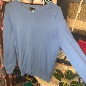 MAURO FERRINI Mens Blue V Neck Sweater Medium
